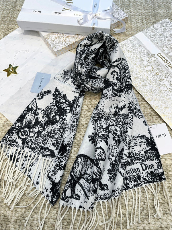 SCIARPA 220 CM IN CASHMERE E LANA MIX NERO MONOGRAMMA BIANCO 413658