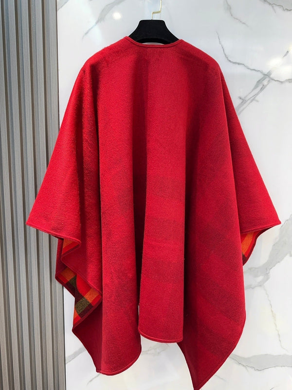WOOL CAPE 140 CM CHERRY RED AND BLACK 394534
