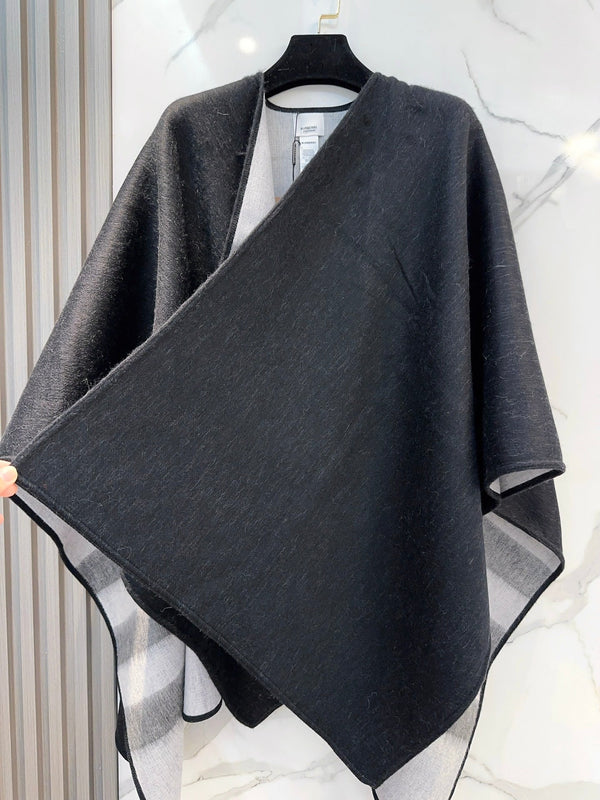 WOOL CAPE 140 CM BLACK AND LIGHT GRAY 394535
