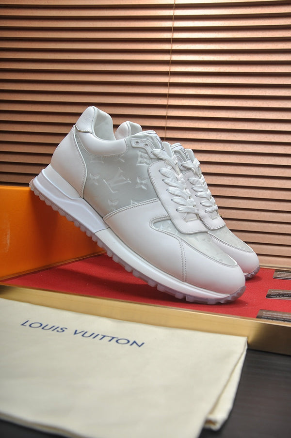 LV TRAINER SHOES IN WHITE MIX GREY EMBOSSED LAMBSKIN