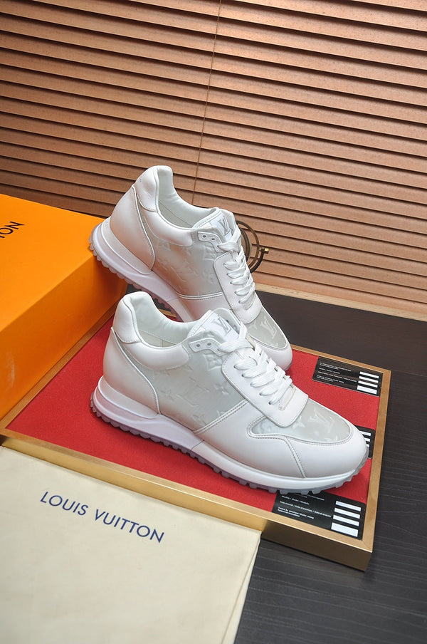 LV TRAINER SHOES IN WHITE MIX GREY EMBOSSED LAMBSKIN