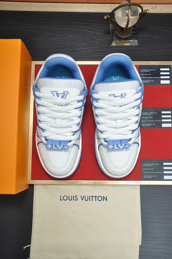 LV TRAINER MAXI SNEAKER BIANCO MIX BLU PELLE DI VITELLO