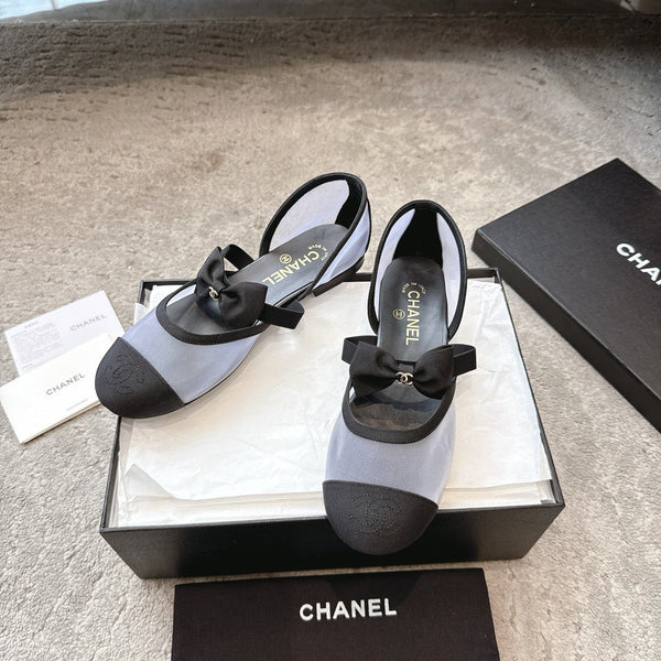 CC 25b Fall-Winter Mary Janes 15mm White Black Mesh & Grosgrain 415779