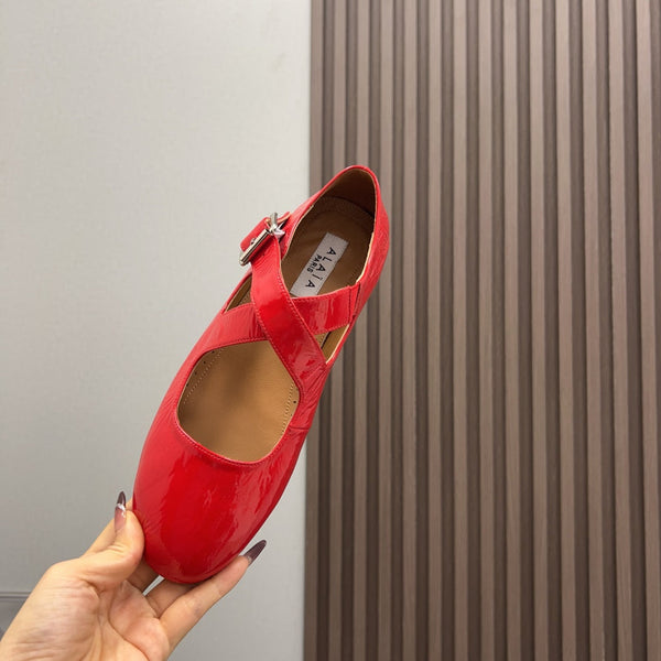 Alaila Criss Cross Ballet Flats In Red Glossy Calfskin 996033
