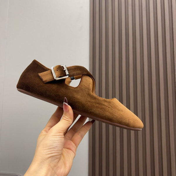Alaila Criss Cross Ballet Flats In Brown Velvet 996041