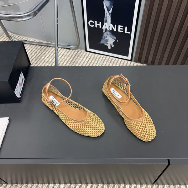 Alaila Mary Jane In Dark Yellow Mesh Fabric 996077