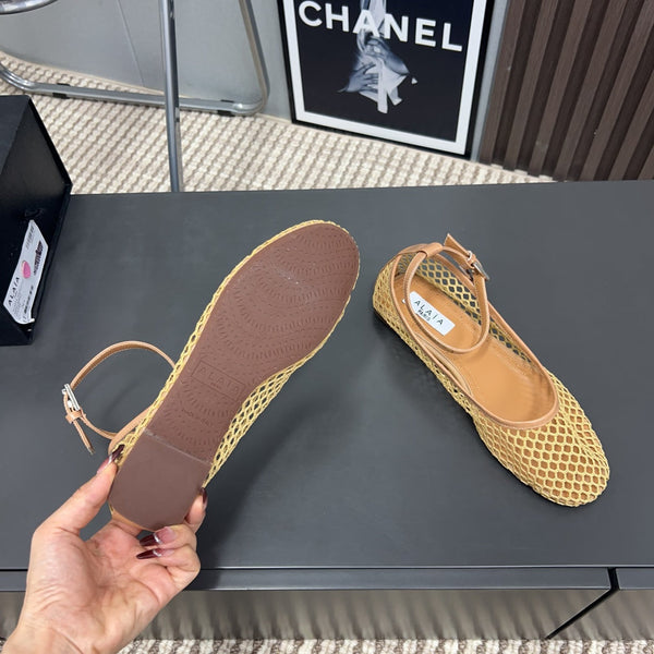 Alaila Mary Jane In Dark Yellow Mesh Fabric 996077