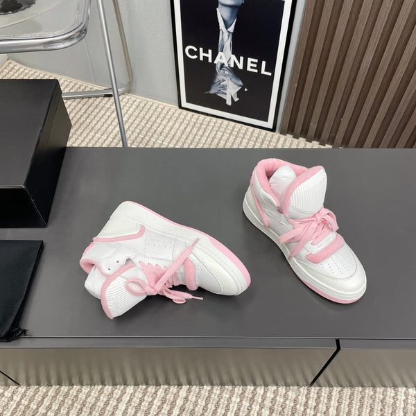 HIGH-TOP SNEAKERS IN WHITE MIX BABY PINK CALFSKIN