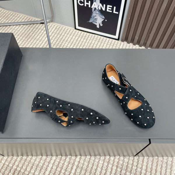 Alaia 2025 Criss Cross With Stud Ballet Flats Black Suede 293205