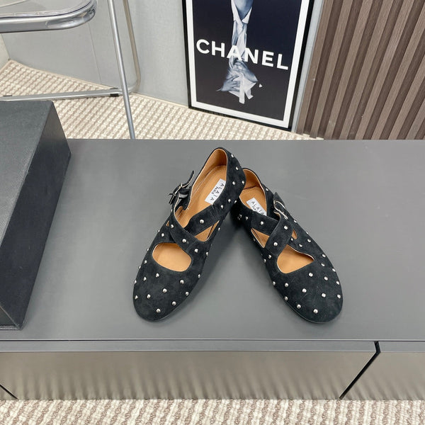 Alaia 2025 Criss Cross With Stud Ballet Flats Black Suede 293205