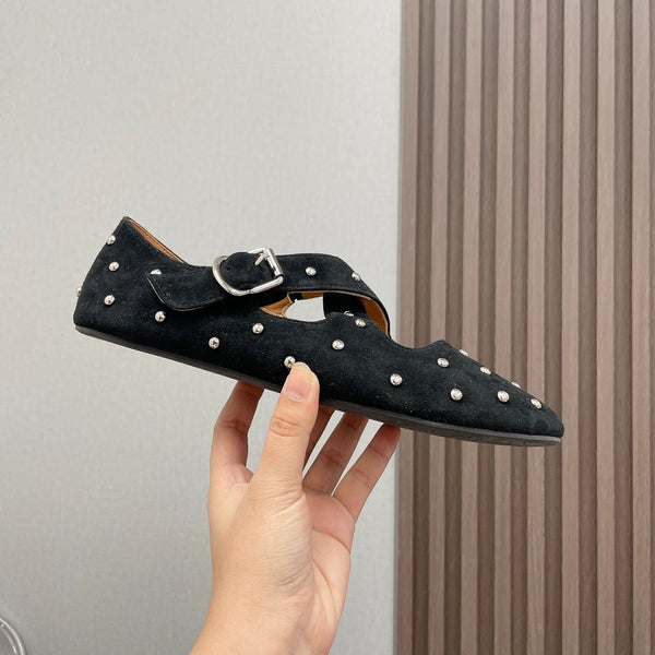 Alaia 2025 Criss Cross With Stud Ballet Flats Black Suede 293205