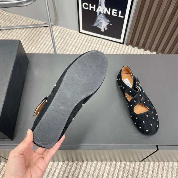 Alaia 2025 Criss Cross With Stud Ballet Flats Black Suede 293205