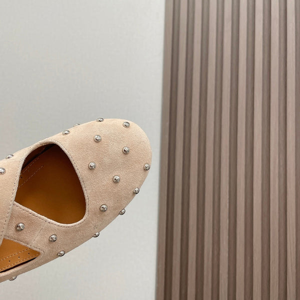 Alaia 2025 Criss Cross With Stud Ballet Flats Nude Suede 293206