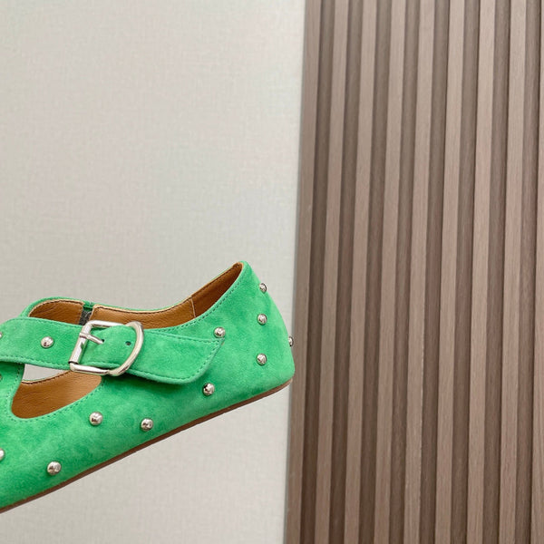 Alaia 2025 Criss Cross With Stud Ballet Flats Shamrock Green Suede 293210