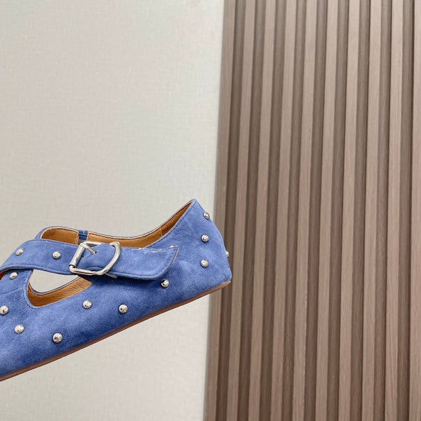 Alaia 2025 Criss Cross With Stud Ballet Flats Royal Blue Suede 293211