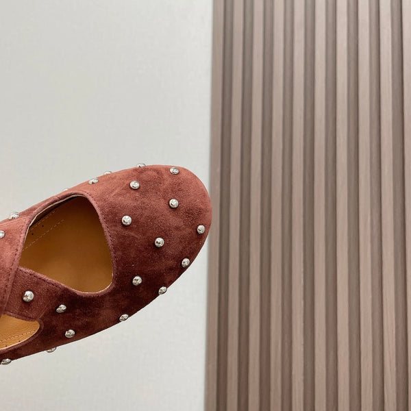 Alaia 2025 Criss Cross With Stud Ballet Flats Brown Suede 293213