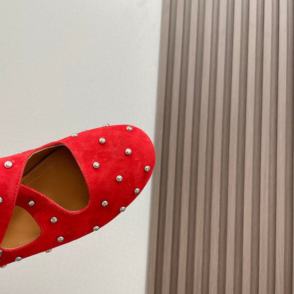 Alaia 2025 Criss Cross With Stud Ballet Flats Red Suede 293214