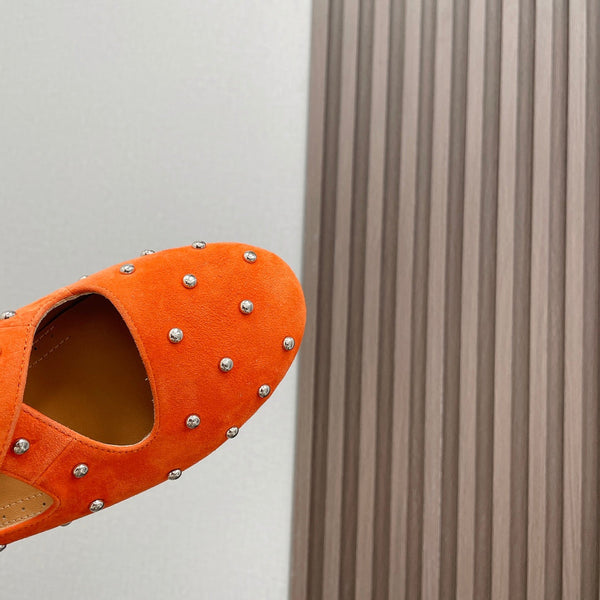 Alaia 2025 Criss Cross With Stud Ballet Flats Orange Suede 293215