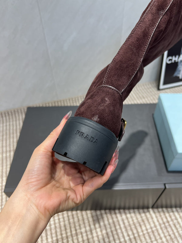 Prada 25 Boot Brown Black Suede 501669