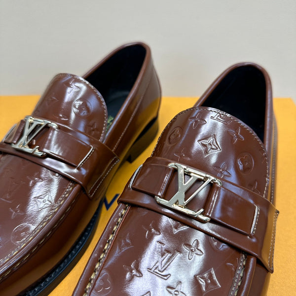 LV MAJOR LOAFER GLOSSY CHOCOLATE BROWN EMBOSSED CALFSKIN