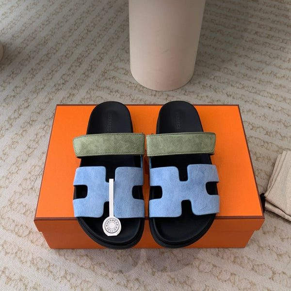 chypre sandal olive turquoise blue suede black calfskin