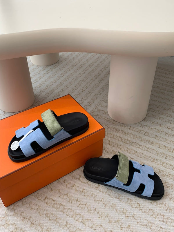 chypre sandal olive turquoise blue suede black calfskin