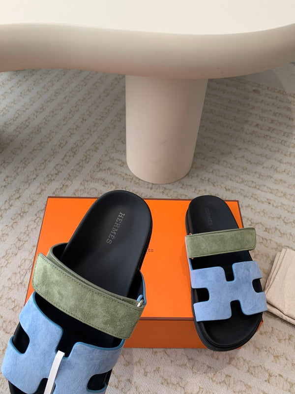 chypre sandal olive turquoise blue suede black calfskin