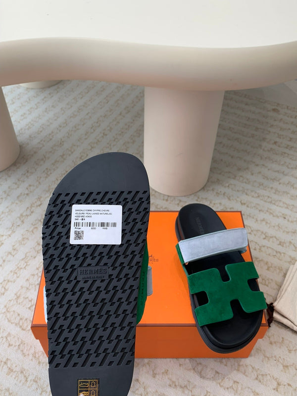 chypre sandal dark green cloud blue suede black calfskin