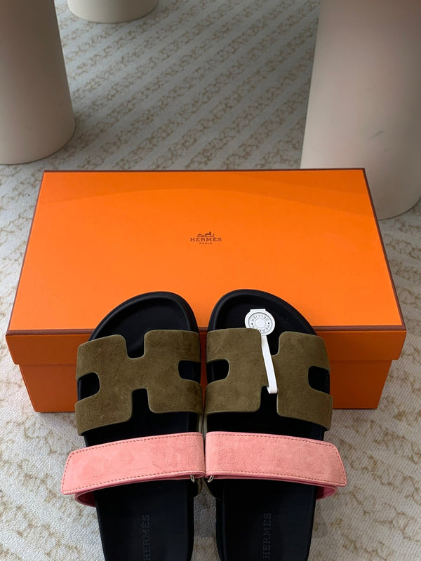 chypre sandal olive pink suede black calfskin