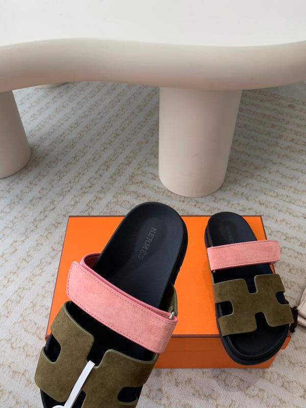 chypre sandal olive pink suede black calfskin