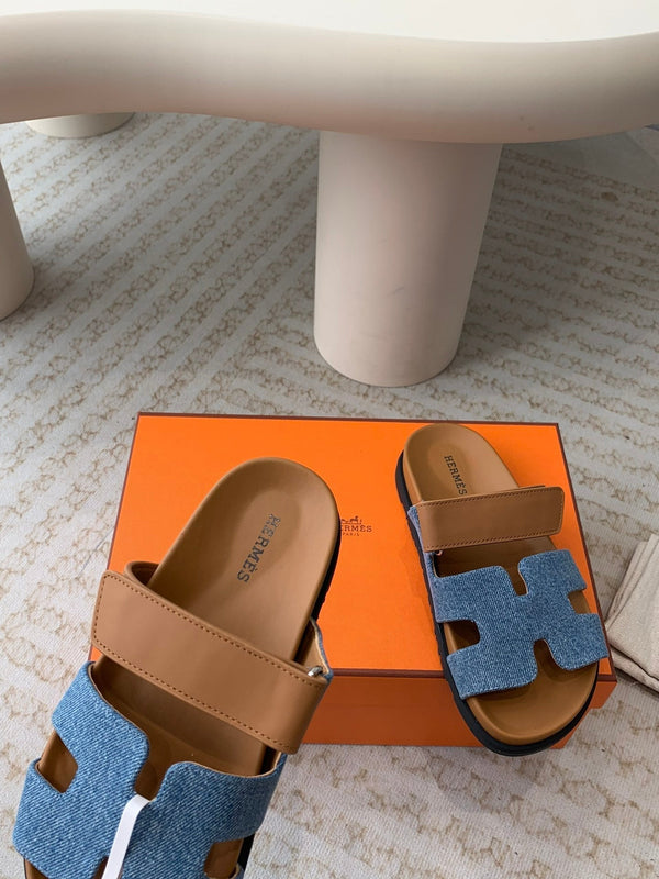 chypre sandal blue denim brown calfskin
