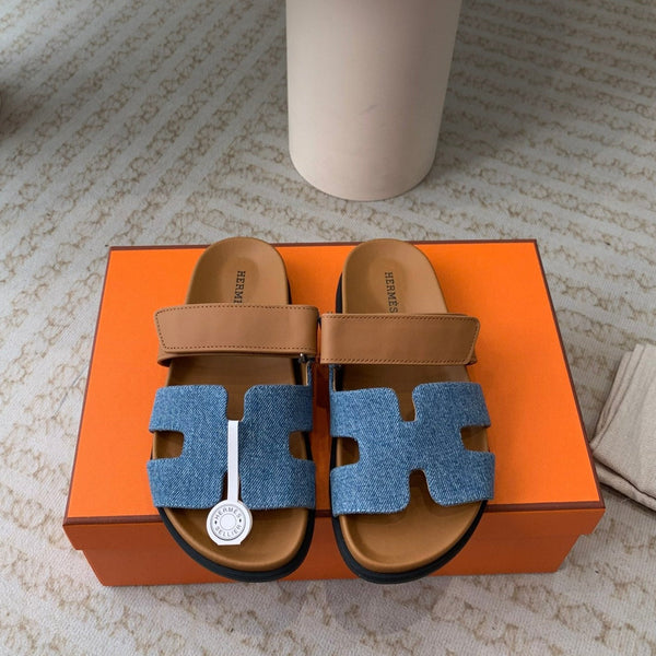 chypre sandal blue denim brown calfskin