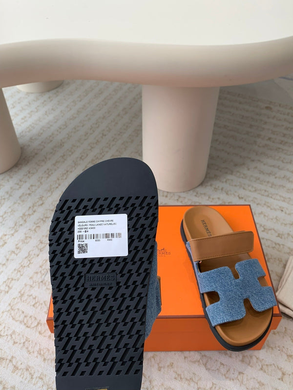 chypre sandal blue denim brown calfskin