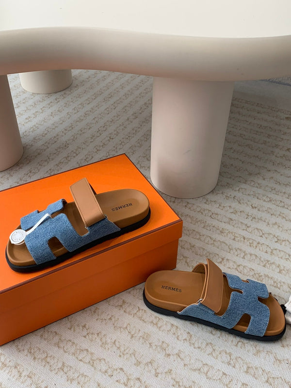 chypre sandal blue denim brown calfskin