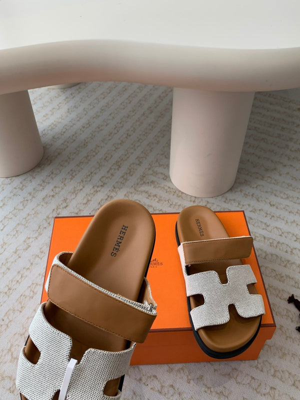 chypre sandal white canvas brown calfskin