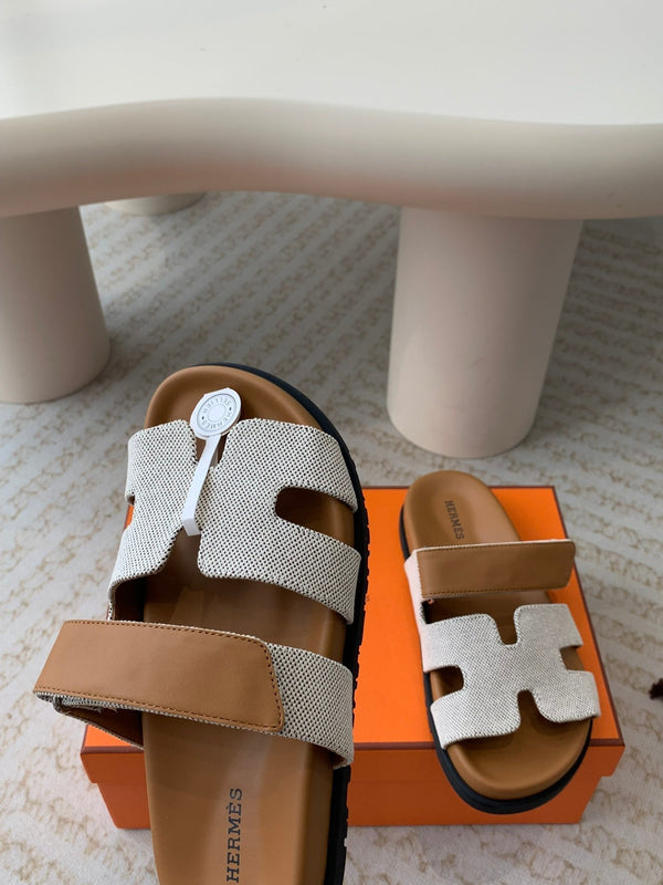 chypre sandal white canvas brown calfskin