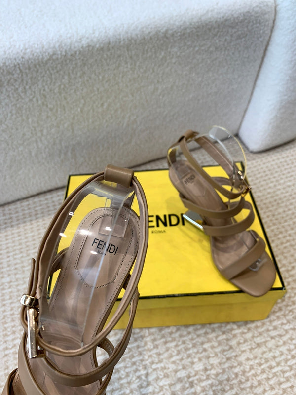 FENDI HIGH SANDAL 10 CM IN SEPIA BROWN CALFSKIN
