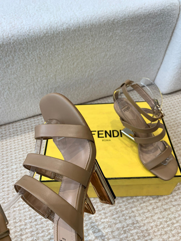FENDI HIGH SANDAL 10 CM IN SEPIA BROWN CALFSKIN