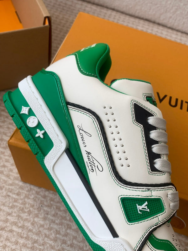 LV Trainer Sneaker White Mix Green Cowhide
