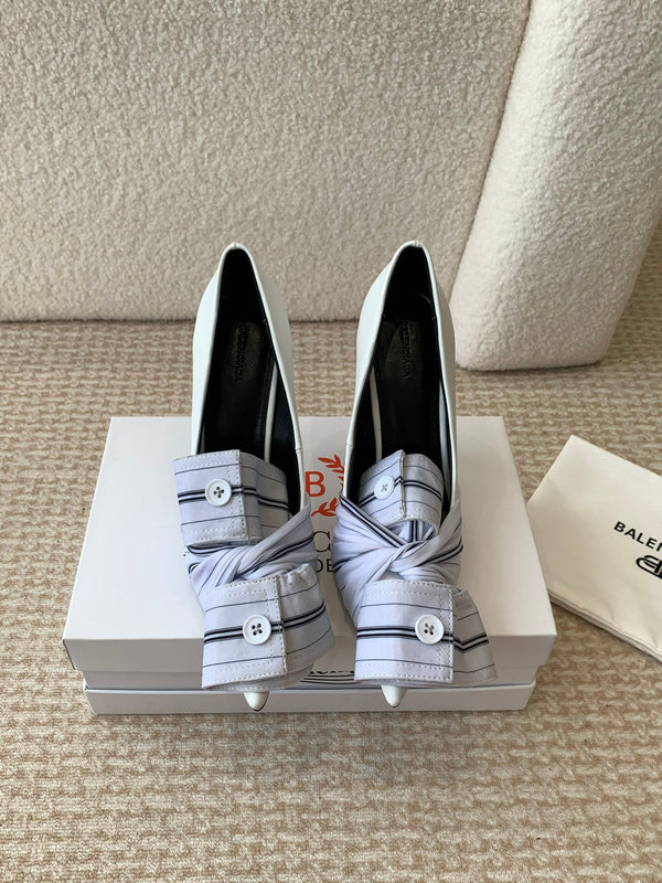 KNIFE CHEMISE HIGH PUMPS IN WHITE COTTON AND CALFSKIN