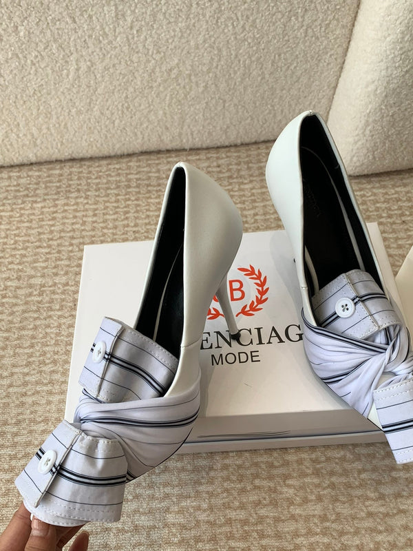 KNIFE CHEMISE HIGH PUMPS IN WHITE COTTON AND CALFSKIN