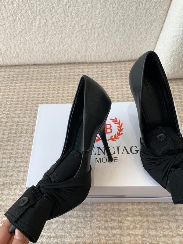 DÉCOLLETÉ ALTO KNIFE SHIRT IN COTONE NERO E PELLE DI VITELLO