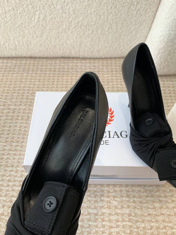 DÉCOLLETÉ ALTO KNIFE SHIRT IN COTONE NERO E PELLE DI VITELLO