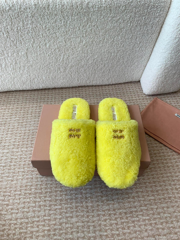 Miu Slippers Lemon Yellow Wool