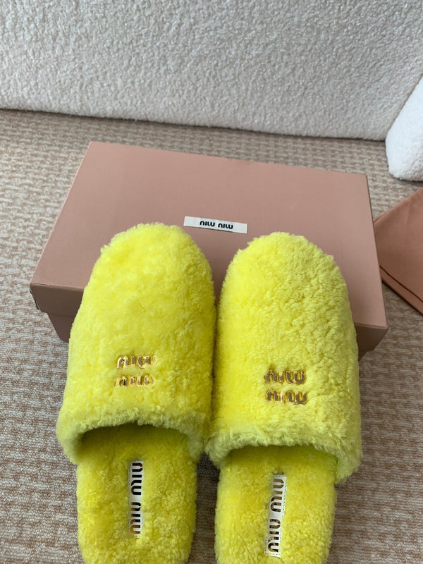 Miu Slippers Lemon Yellow Wool