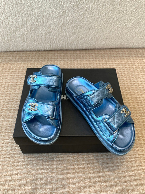 DAD SANDAL IN TEAL BLUE SHEEPSKIN MULE