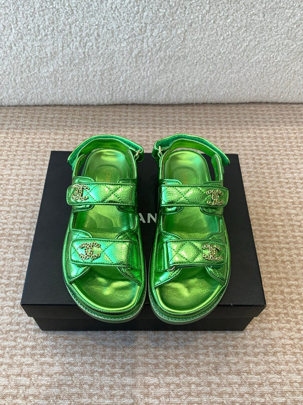 DAD SANDAL IN EMERALD GREEN SHEEPSKIN