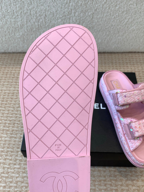 DAD SANDAL IN BRIGHT PINK FABRIC WITH SEQUINS MULE