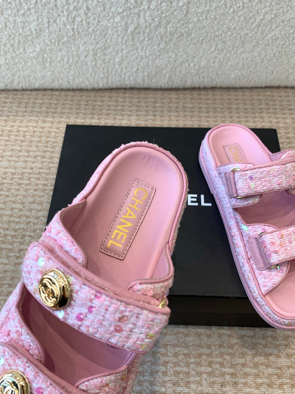 DAD SANDAL IN BRIGHT PINK FABRIC WITH SEQUINS MULE