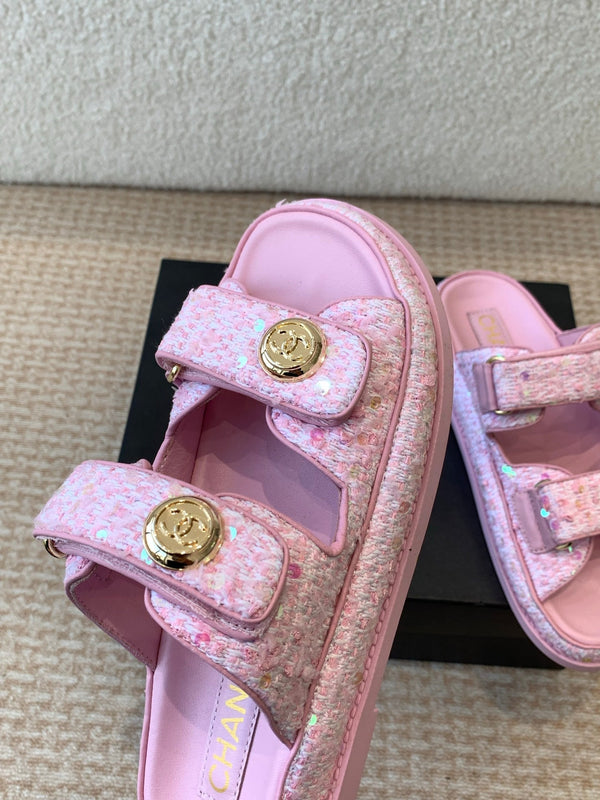 DAD SANDAL IN BRIGHT PINK FABRIC WITH SEQUINS MULE